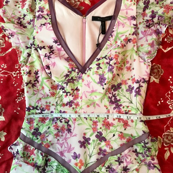 *NWT* BCBGMaxAzria Floral Ruffled V-Neck Gown with Short Flutter Sleeves *Size 0 - Picture 13 of 16
